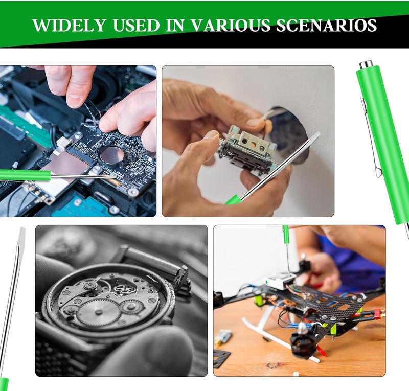 cssopenss 60 Pieces Pocket Screwdriver Mini Tops and Pocket Clips Magnetic Slotted Small Screw Driver with a Single Blade Head for Mechanical, Electrician(Green) - Image 5